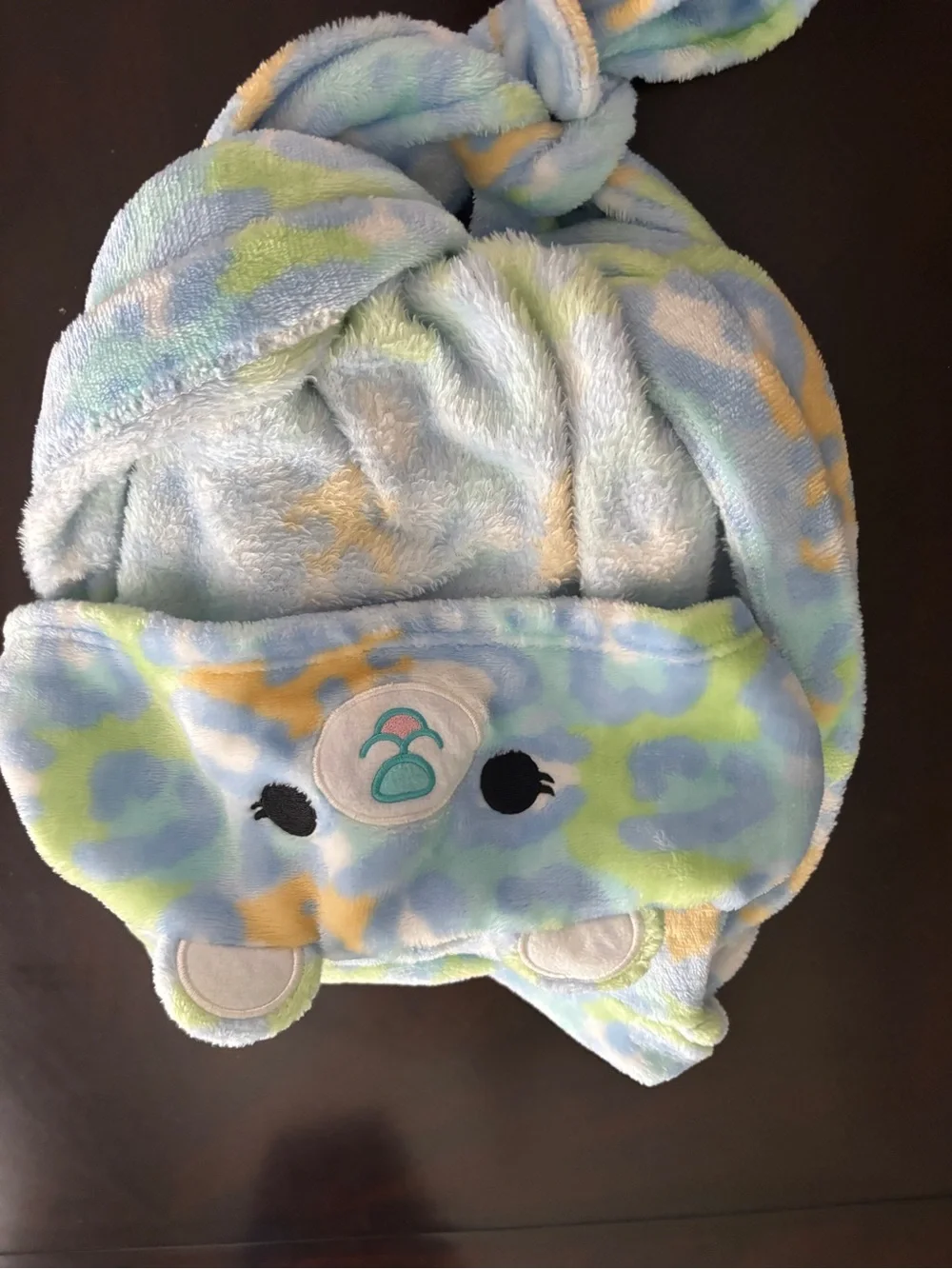 Squishmallows Pastel Blue Bear Hooded Robe with Yellow & Green Accents